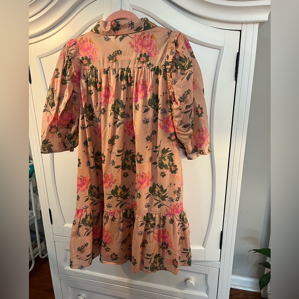 Peach Multi Floral Print Collared Button Down Ruf… - image 4